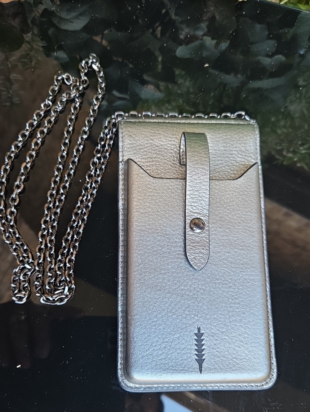 Thacker Nora Metallic Silver Leather Crossbody Phone Bag
